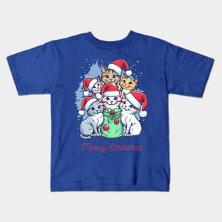 Meowy Christmas (six kitties in Santa hats) Kids T-Shirt